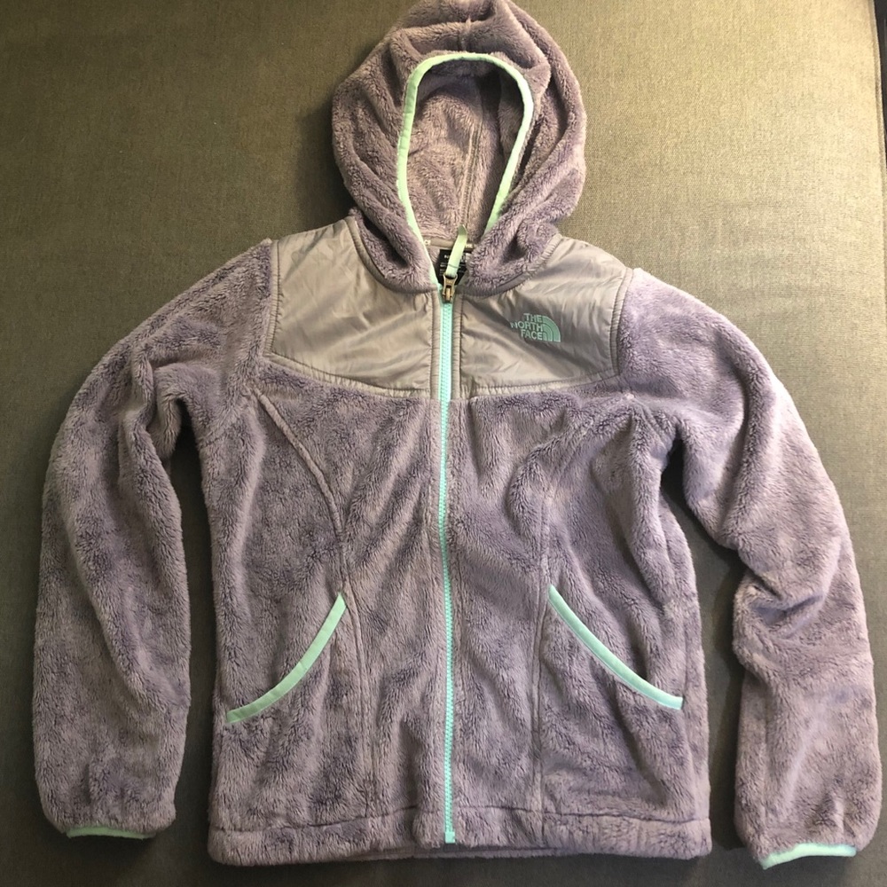 The North Face Girls' Lavender Plush Hooded Jacket with Mint Trim